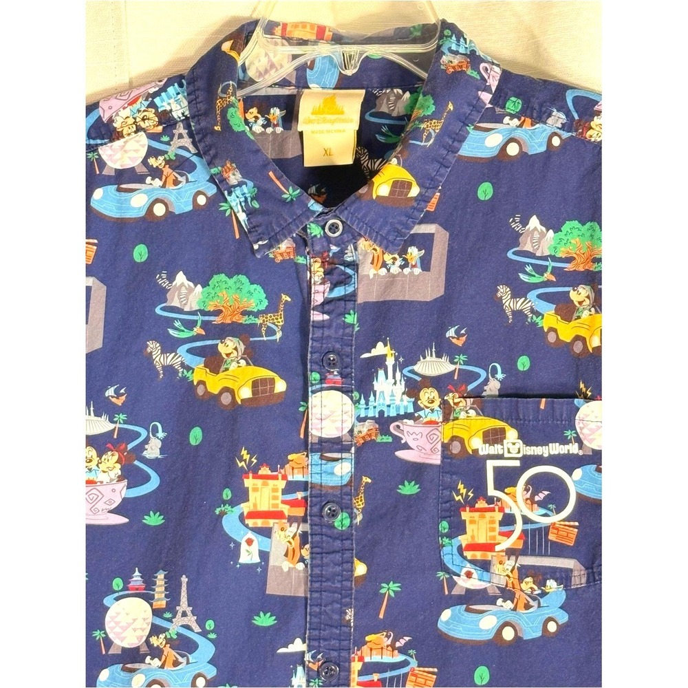 Walt Disney World 50th Anniversary Navy Character Print Button-Up XL